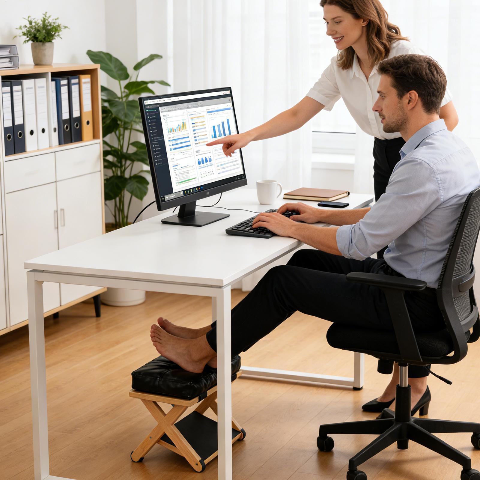 Office Footrest Cushion - 책상 아래 발받침대, 나무 이중층 미끄럼